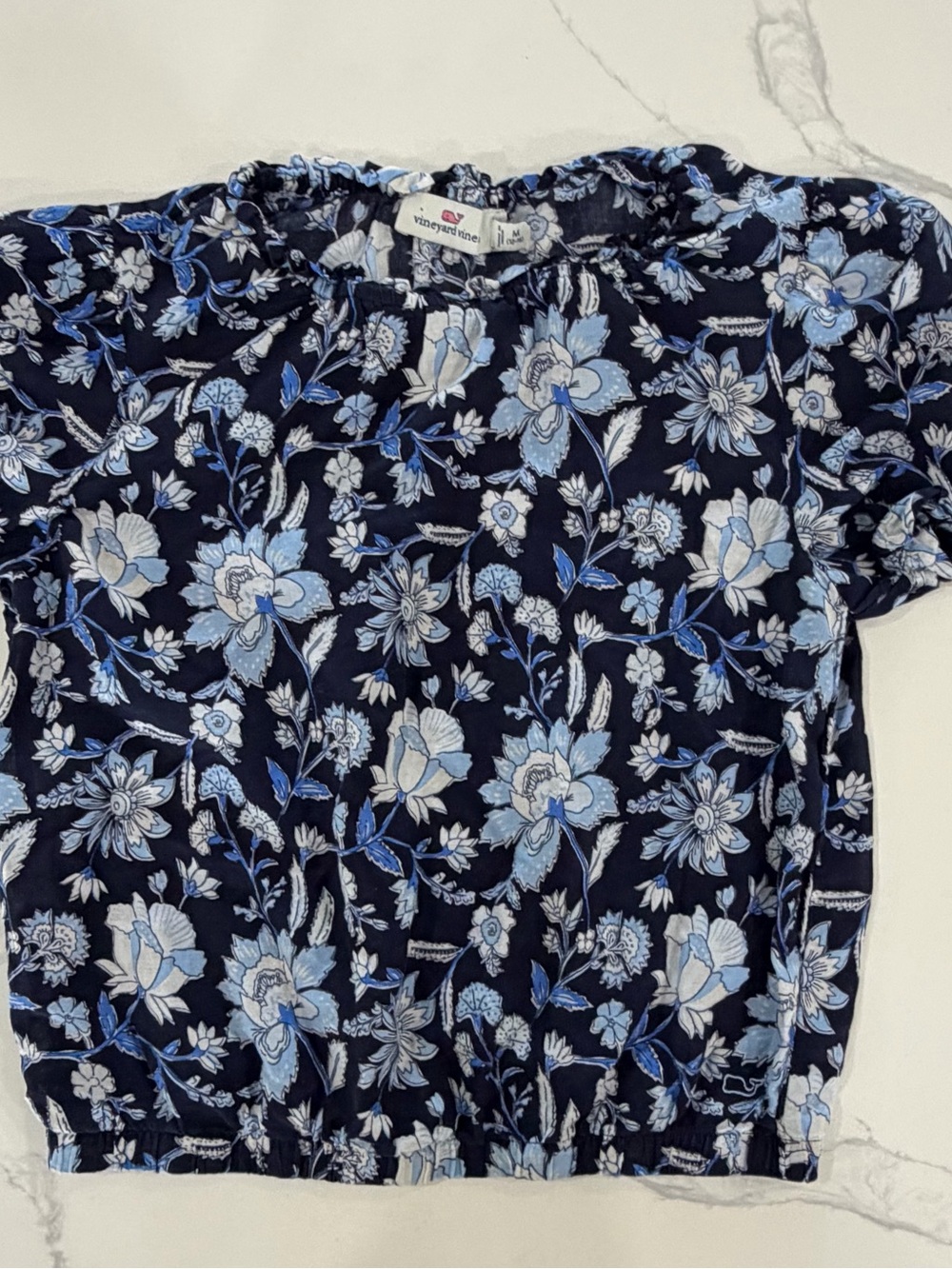 vineyard vines Girls Medium 12/14 Floral Smocked Peplum Blouse Blue Navy